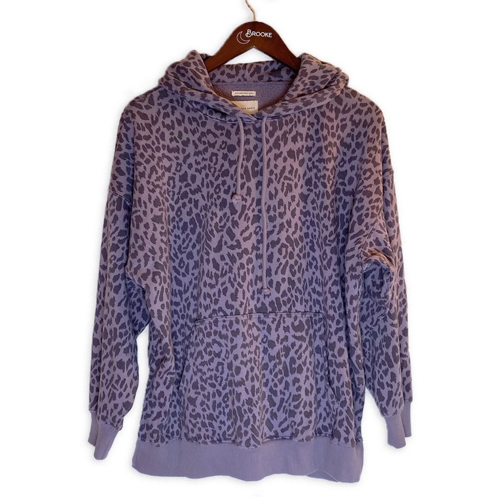 American Eagle Jegging Fit Oversized Purple Leopard Print Hoodie, XS